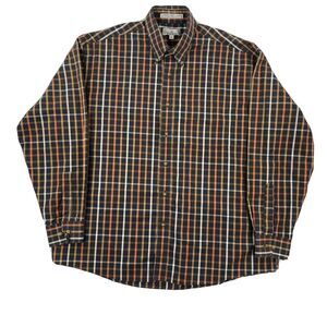 ENRO Non-Iron Pinpoint Oxford Shirt Men's XL Brown Plaid Preppy Button-Down